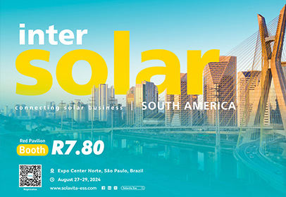 Banner de promoção da Intersolar South America 2024, que informa o horário, local e número do estande da exposição