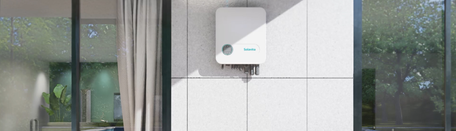 Solavita residential on-grid inverter mounted on an exterior wall in a modern home setting, highlighting its role in efficient solar energy conversion and home energy management for residential use