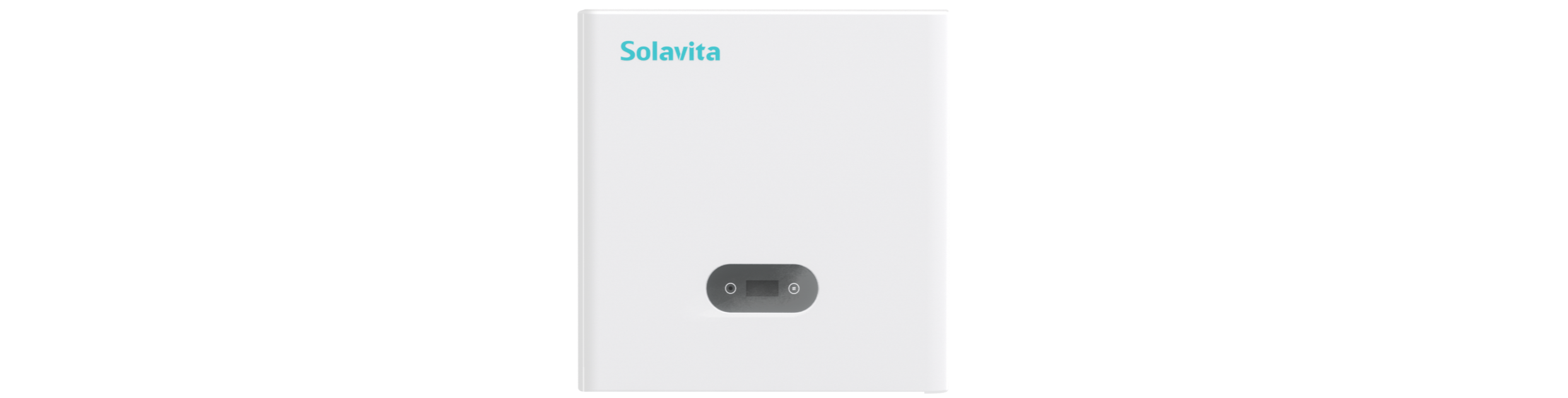 A white Solavita on-grid inverter (4-6kW) with multiple black connectors at the bottom and a small display panel on the front. The Solavita logo appears in blue in the upper left corner, highlighting its streamlined design and efficient functionality.